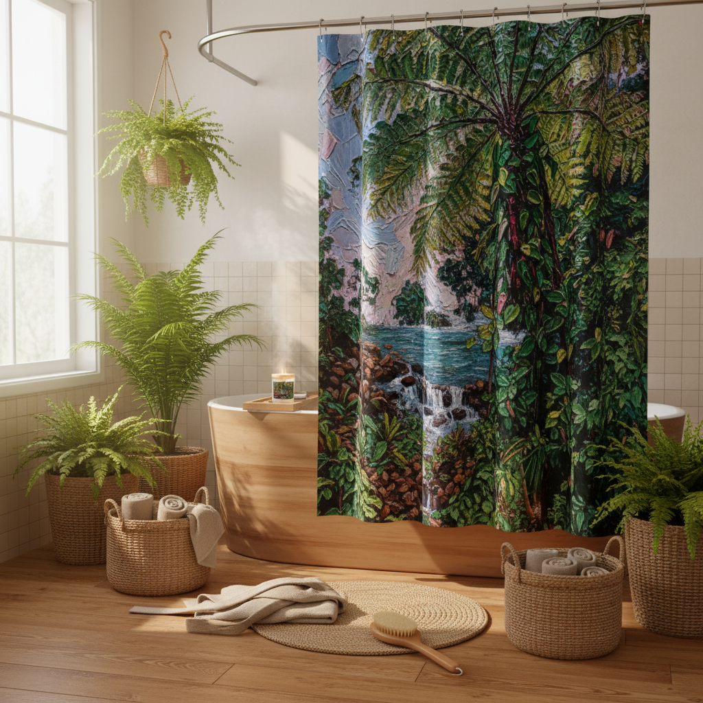 Warm tropical bathroom collection scene