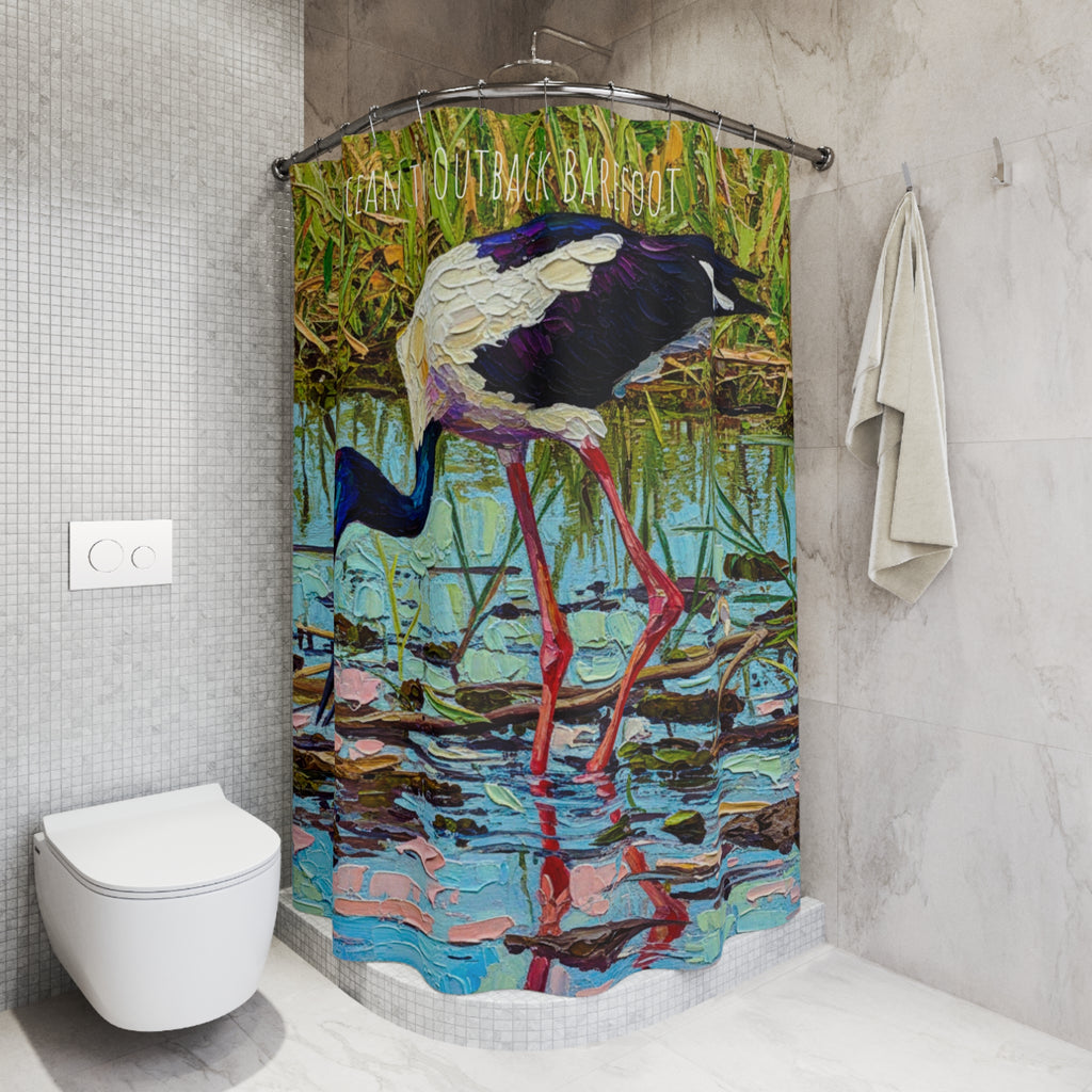 Black-Necked Stork Wetlands Shower Curtain