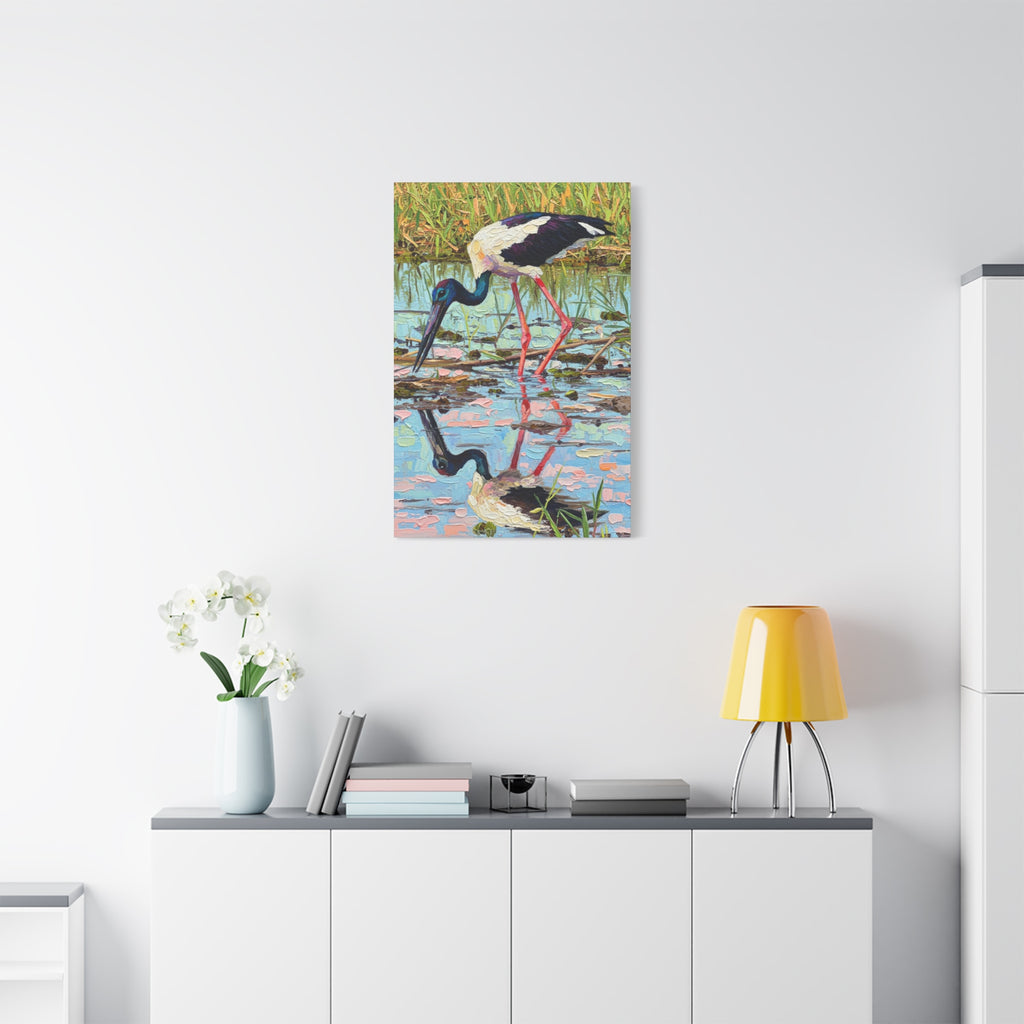 Black-Necked Stork Reflection Canvas