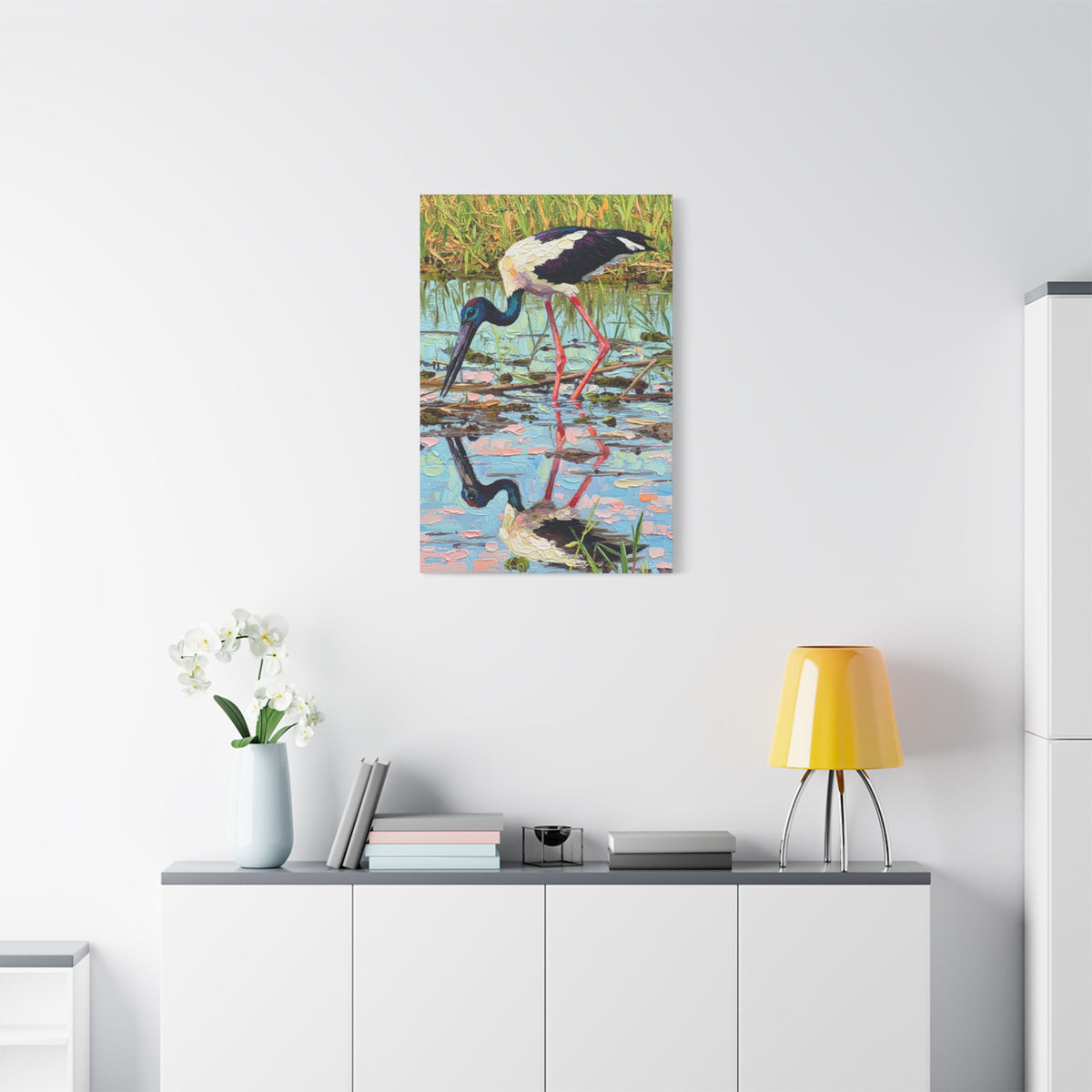 Black-Necked Stork Reflection Canvas
