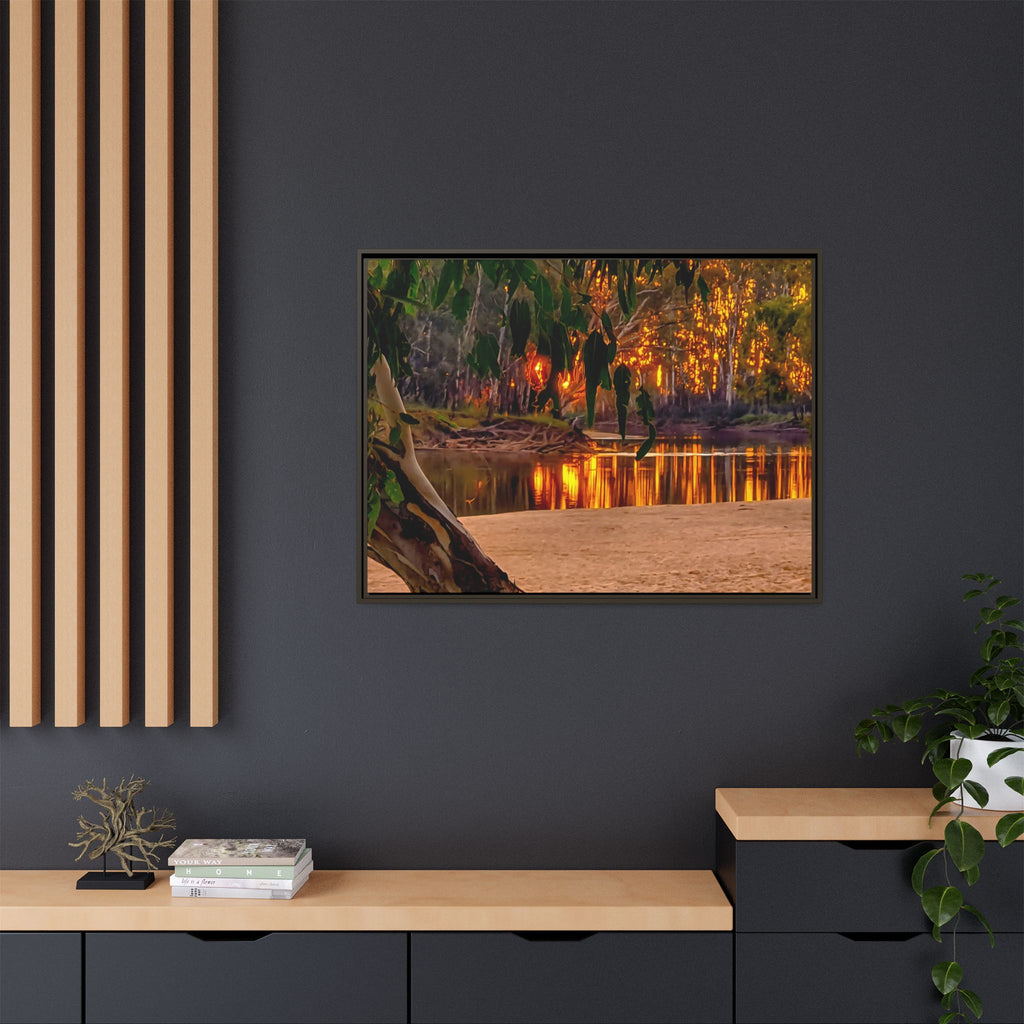 Sunset Riverbank Framed Canvas