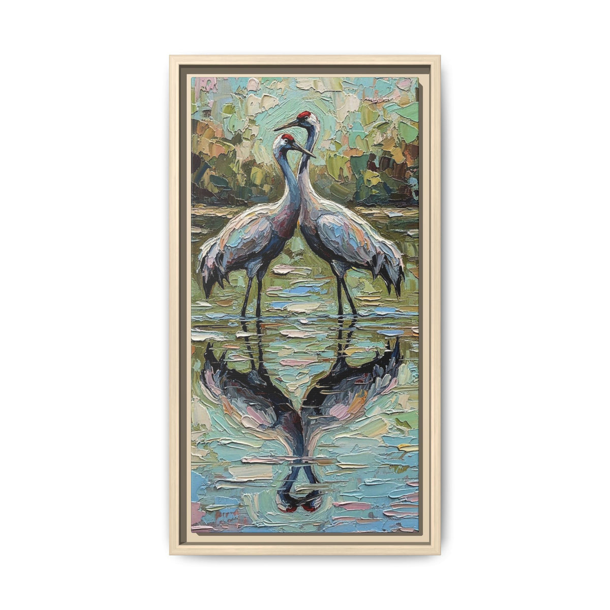 Framed Brolga Reflection Canvas Art