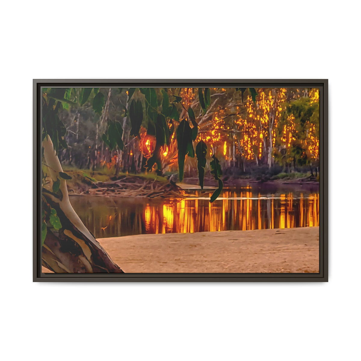 Sunset Riverbank Framed Canvas