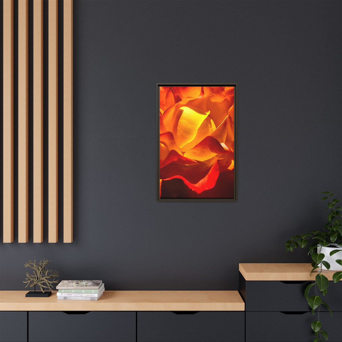 Tequila Sunrise Rose Framed Canvas