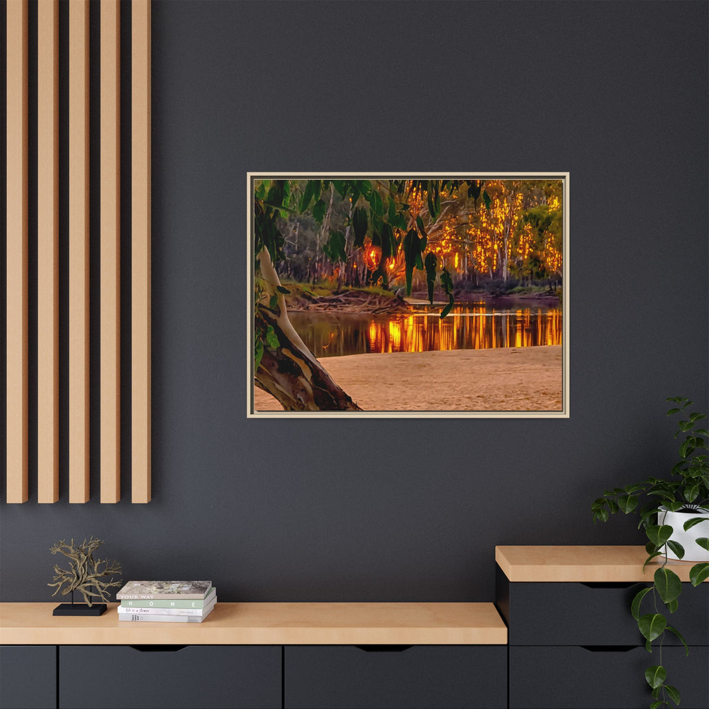 Sunset Riverbank Framed Canvas
