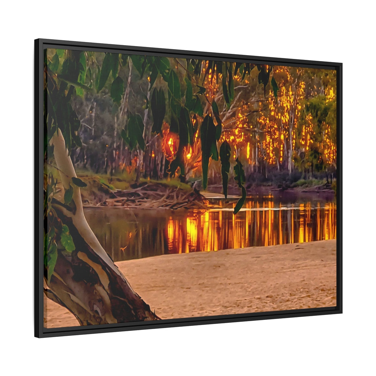 Sunset Riverbank Framed Canvas