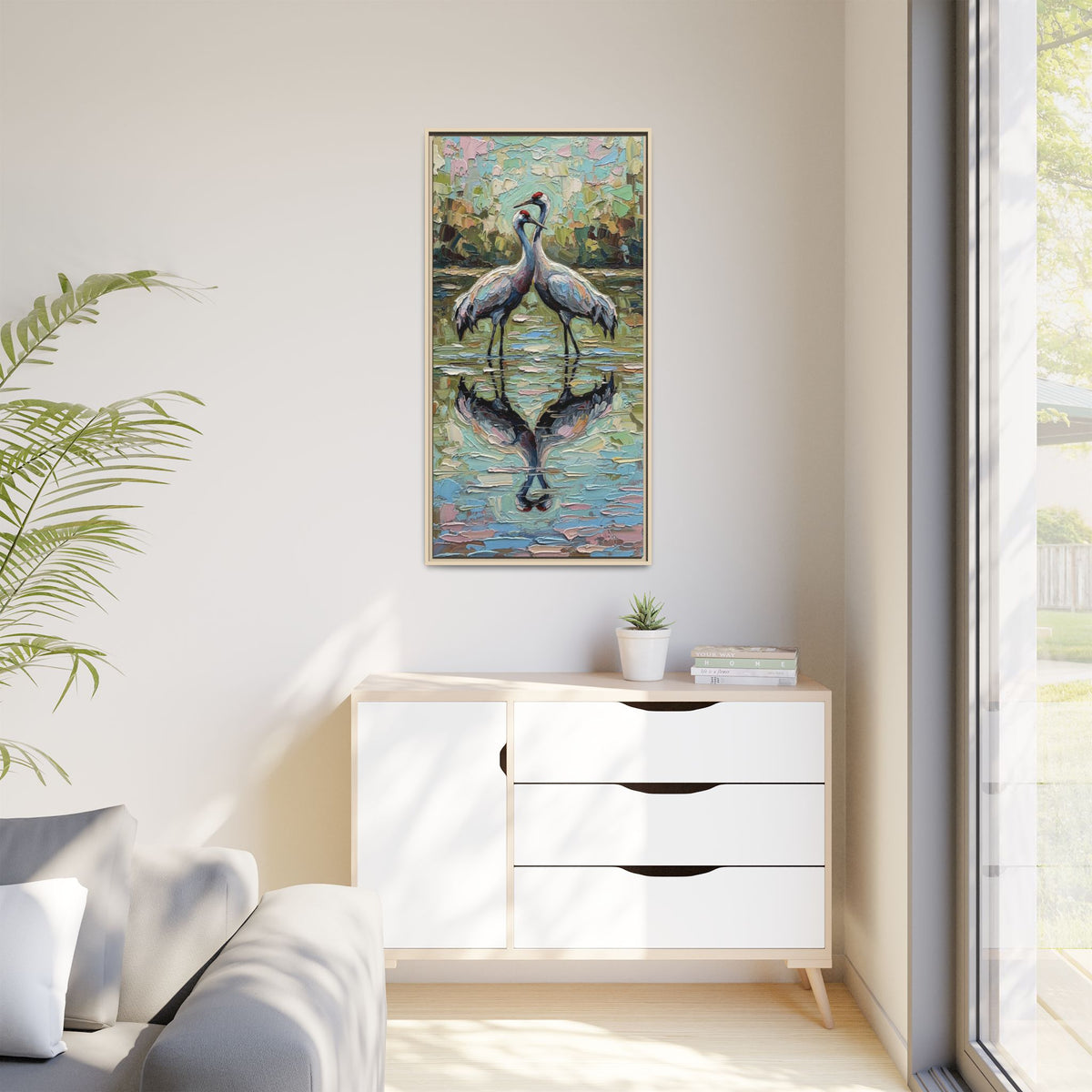Framed Brolga Reflection Canvas Art