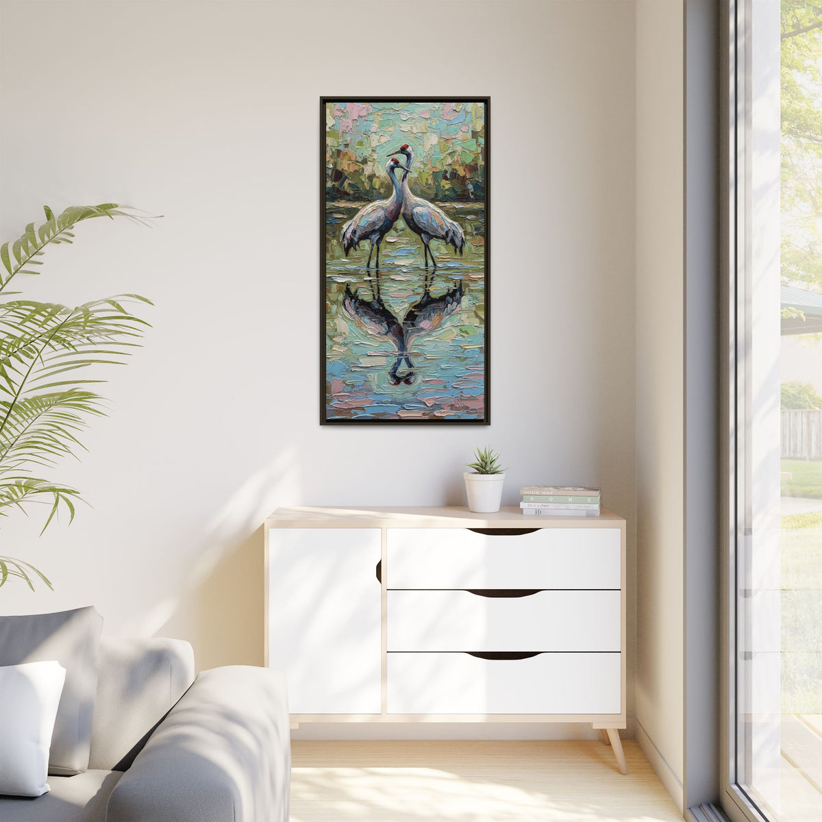Framed Brolga Reflection Canvas Art