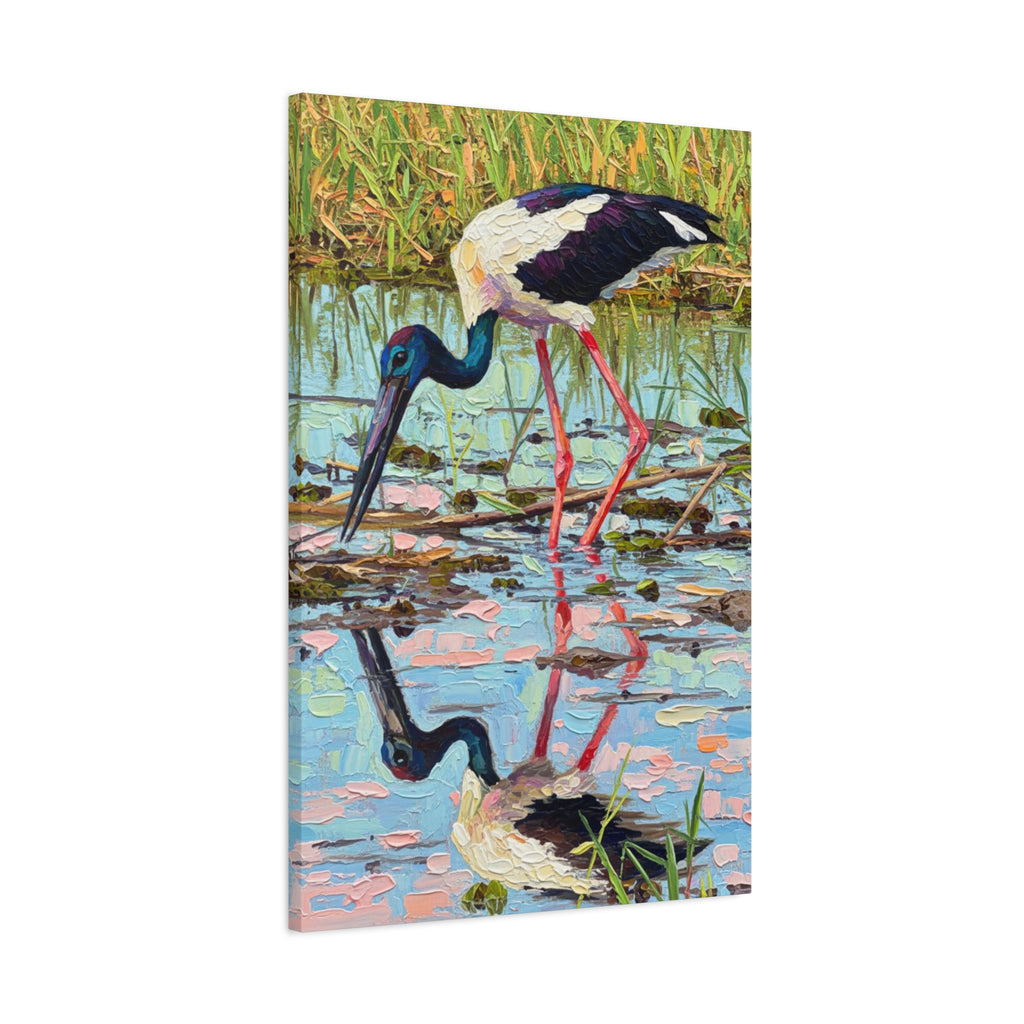 Black-Necked Stork Reflection Canvas