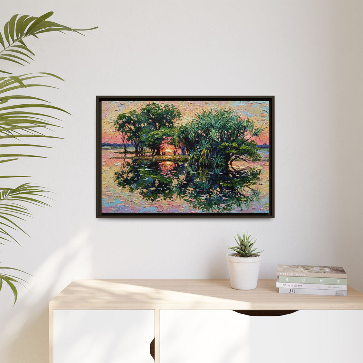 Pandanus Sunset Reflection Canvas