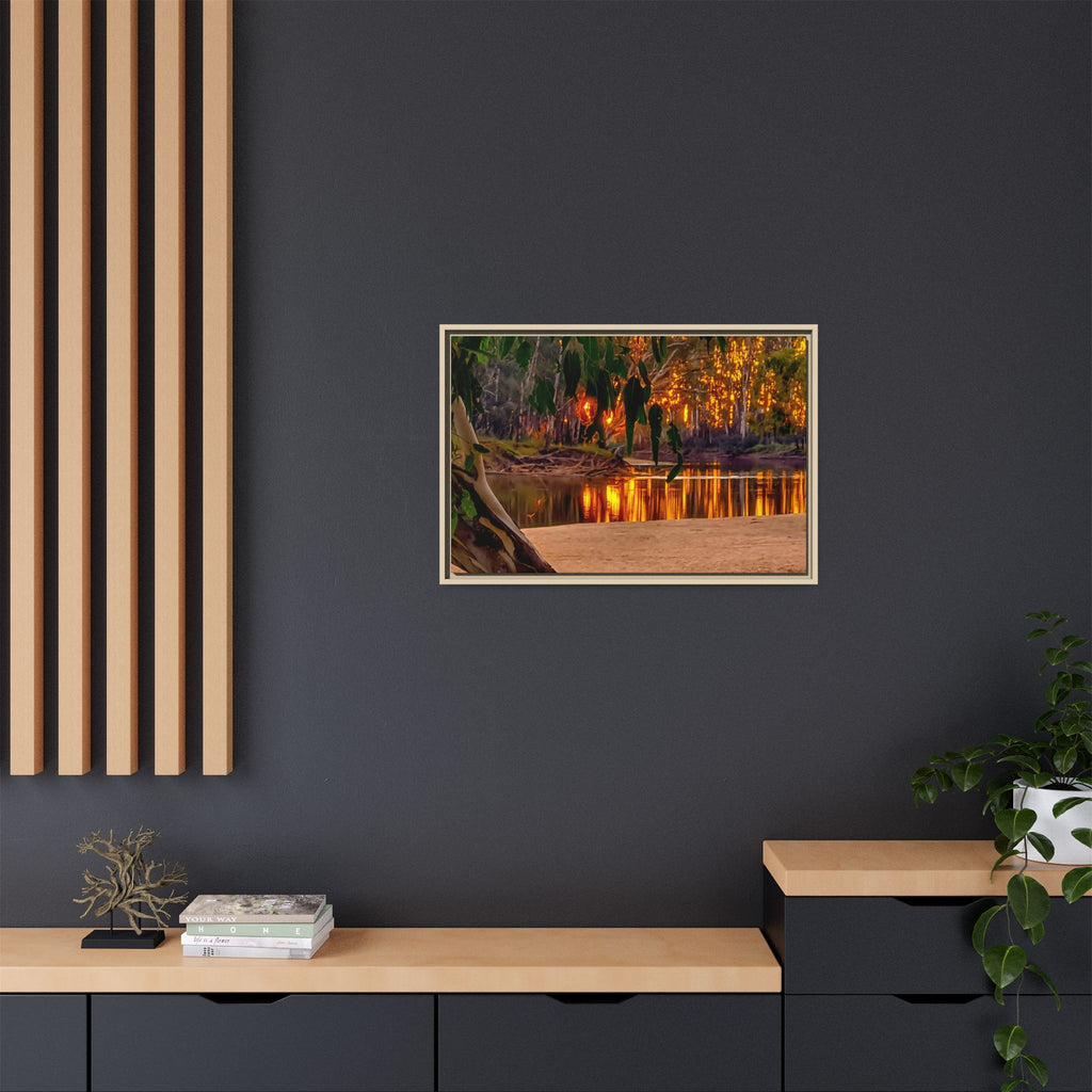 Sunset Riverbank Framed Canvas