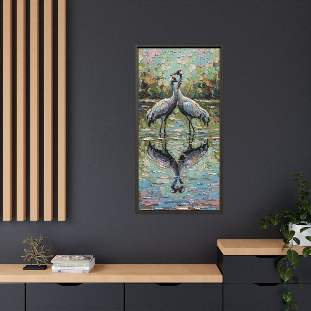 Framed Brolga Reflection Canvas Art