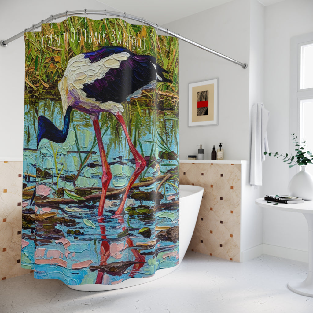 Black-Necked Stork Wetlands Shower Curtain
