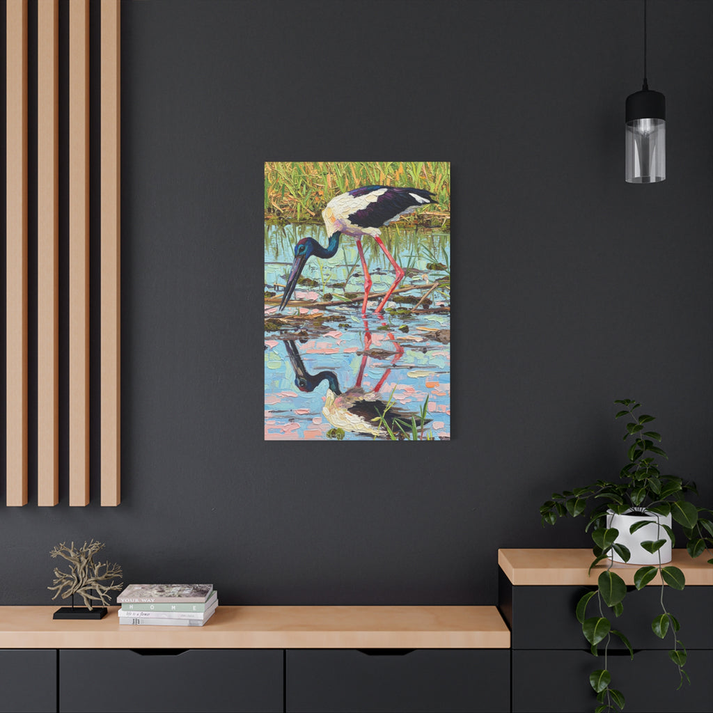 Black-Necked Stork Reflection Canvas