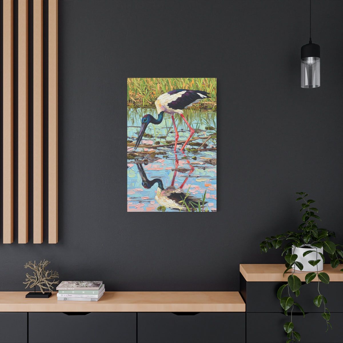 Black-Necked Stork Reflection Canvas