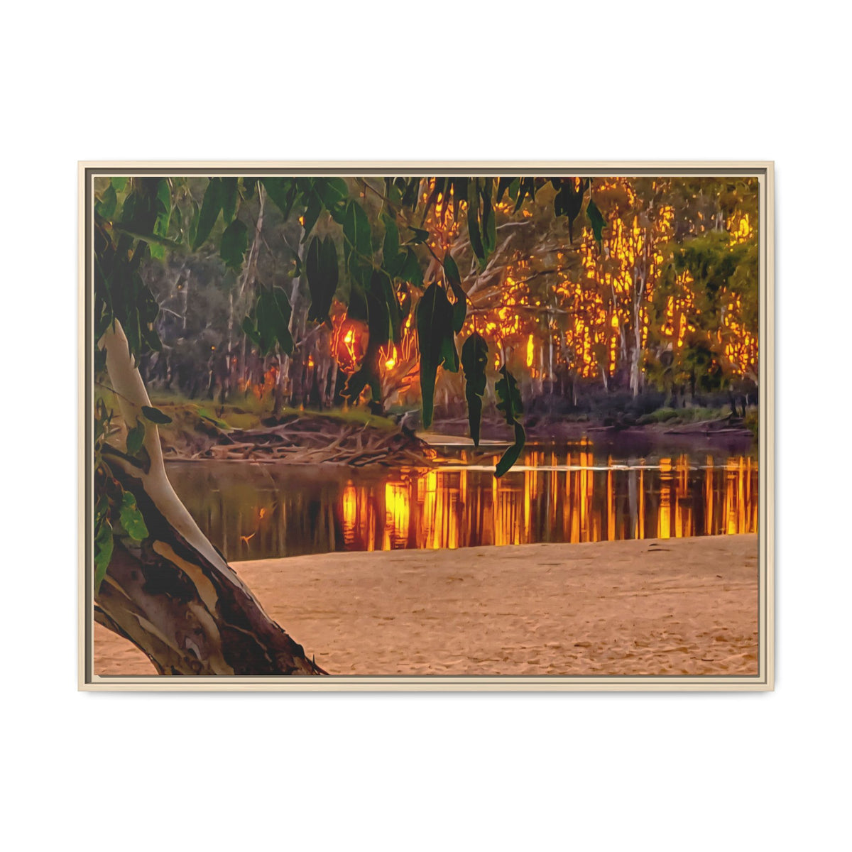 Sunset Riverbank Framed Canvas
