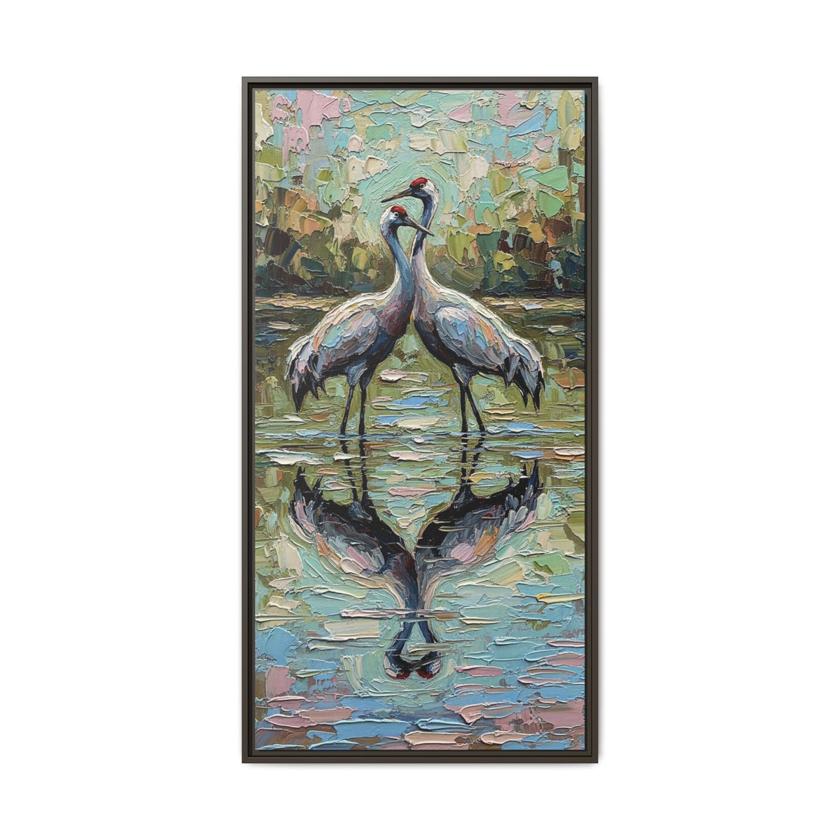 Framed Brolga Reflection Canvas Art