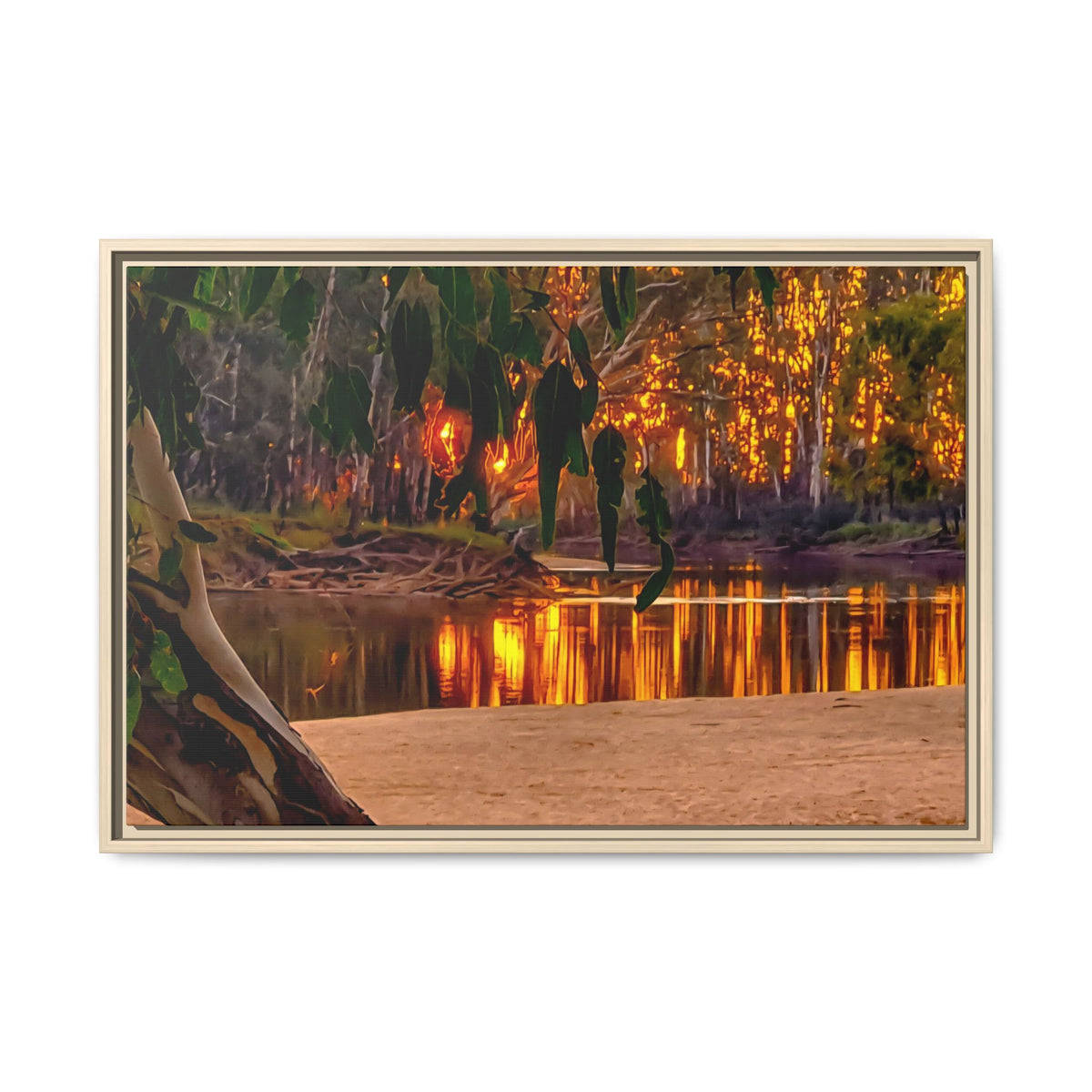 Sunset Riverbank Framed Canvas