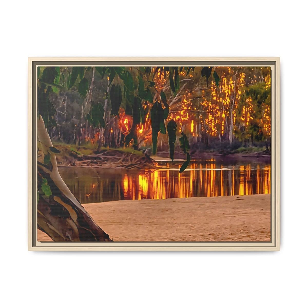 Sunset Riverbank Framed Canvas