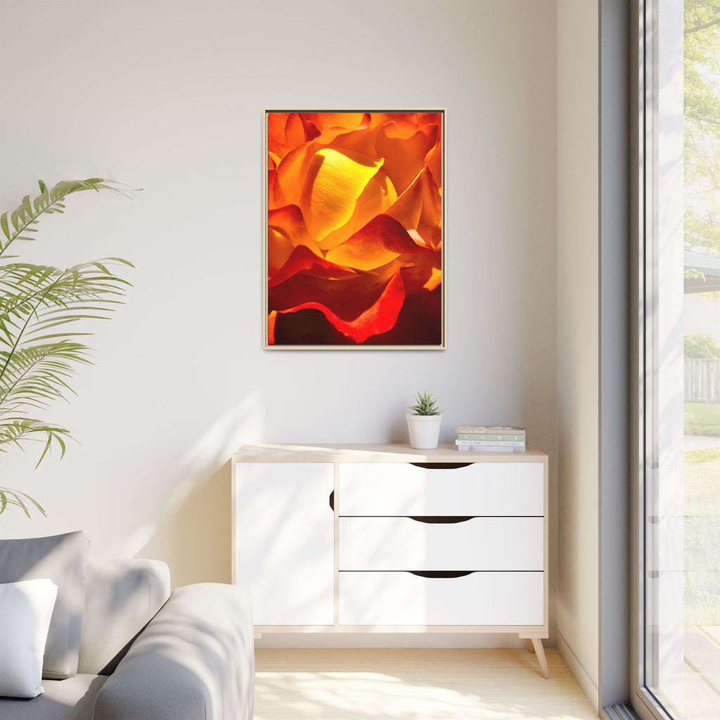 Tequila Sunrise Rose Framed Canvas