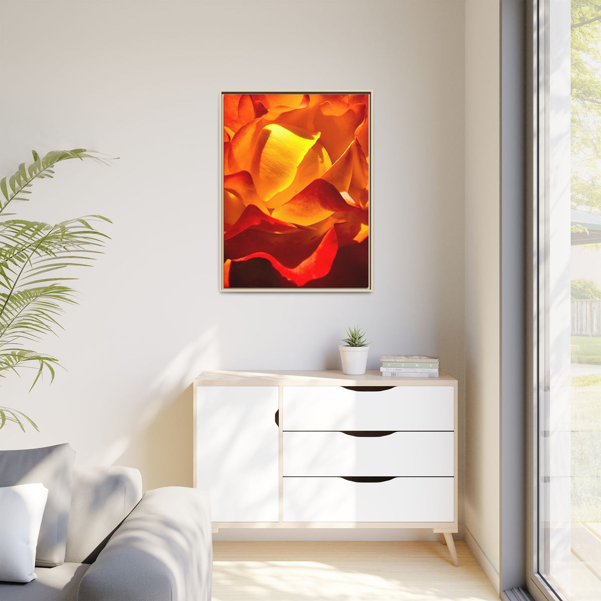 Tequila Sunrise Rose Framed Canvas
