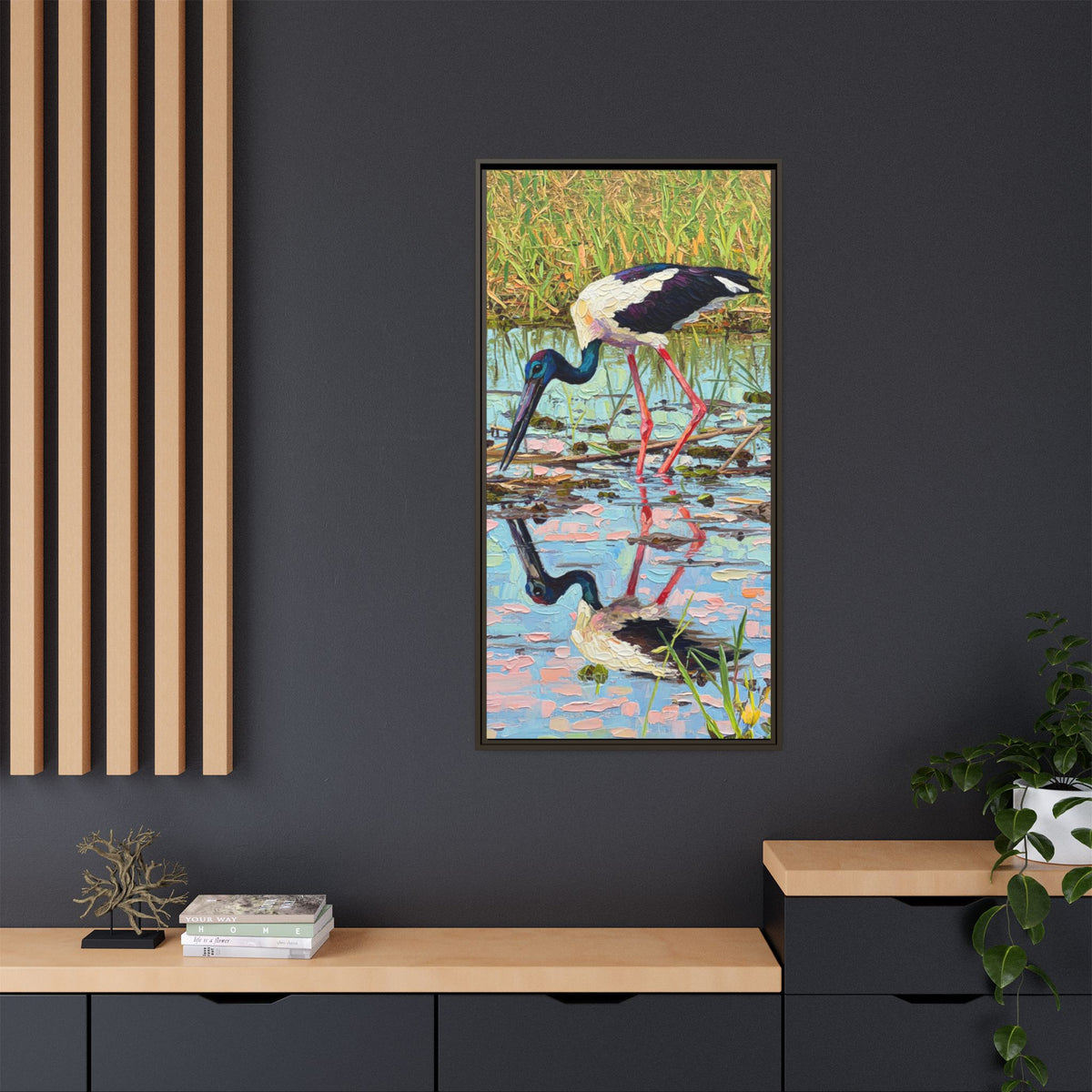 Black-Necked Stork Framed Canvas