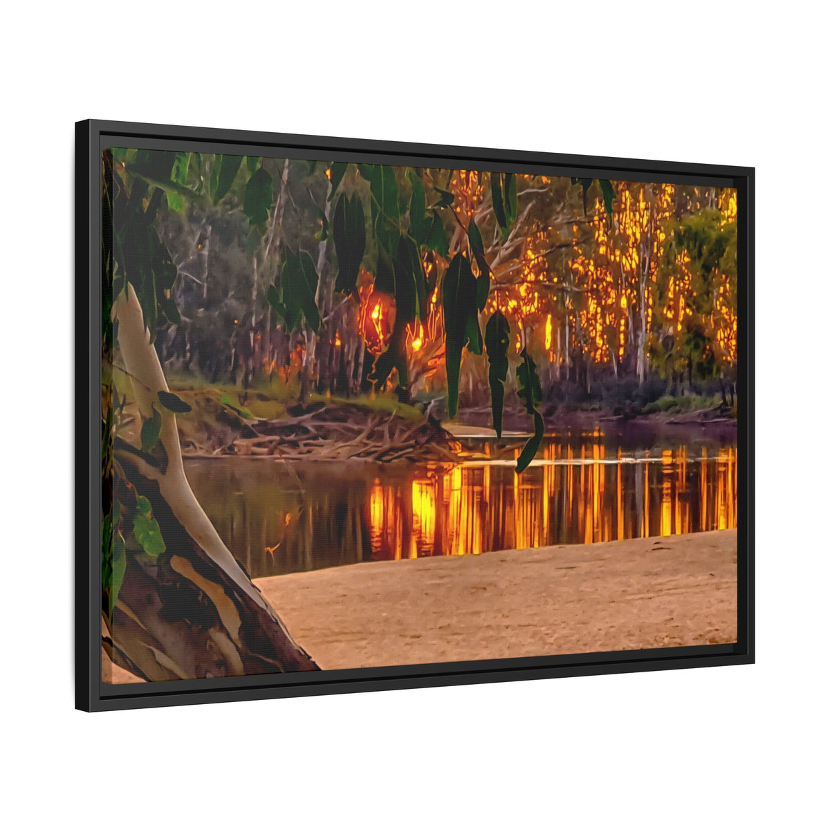 Sunset Riverbank Framed Canvas