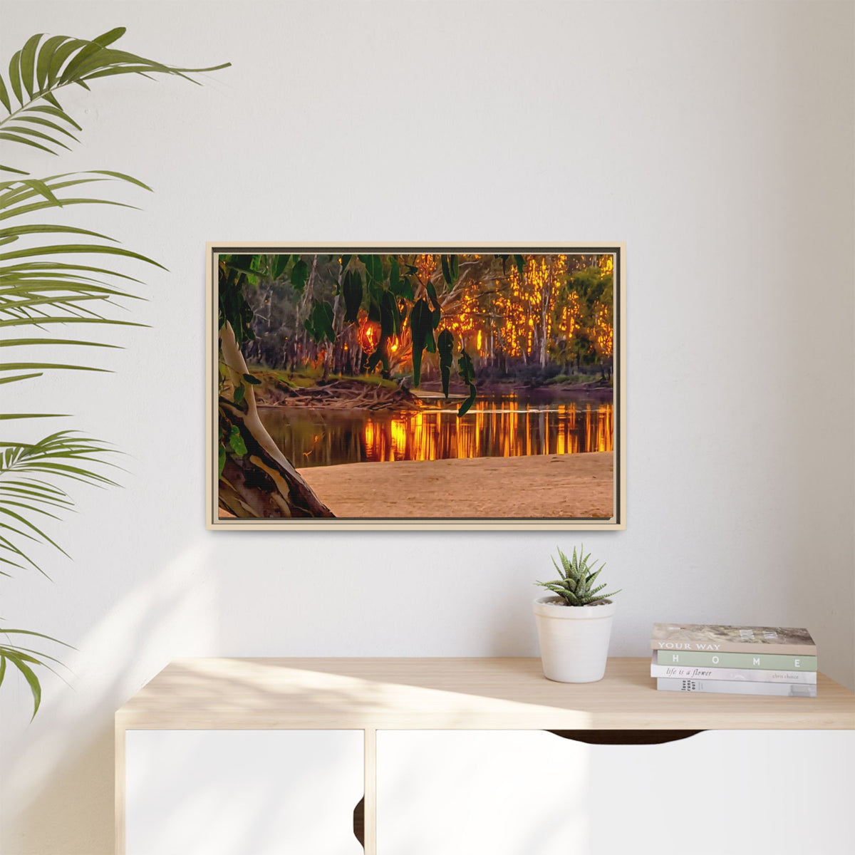 Sunset Riverbank Framed Canvas