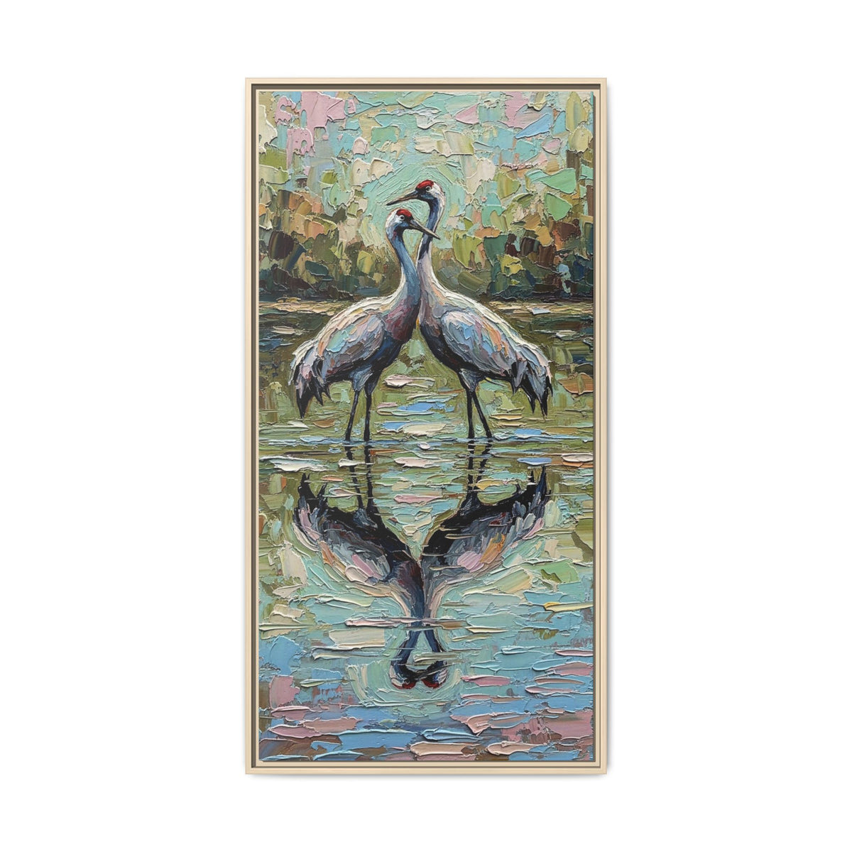 Framed Brolga Reflection Canvas Art