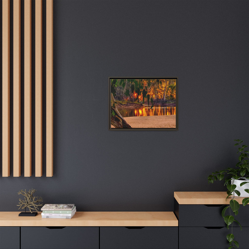 Sunset Riverbank Framed Canvas