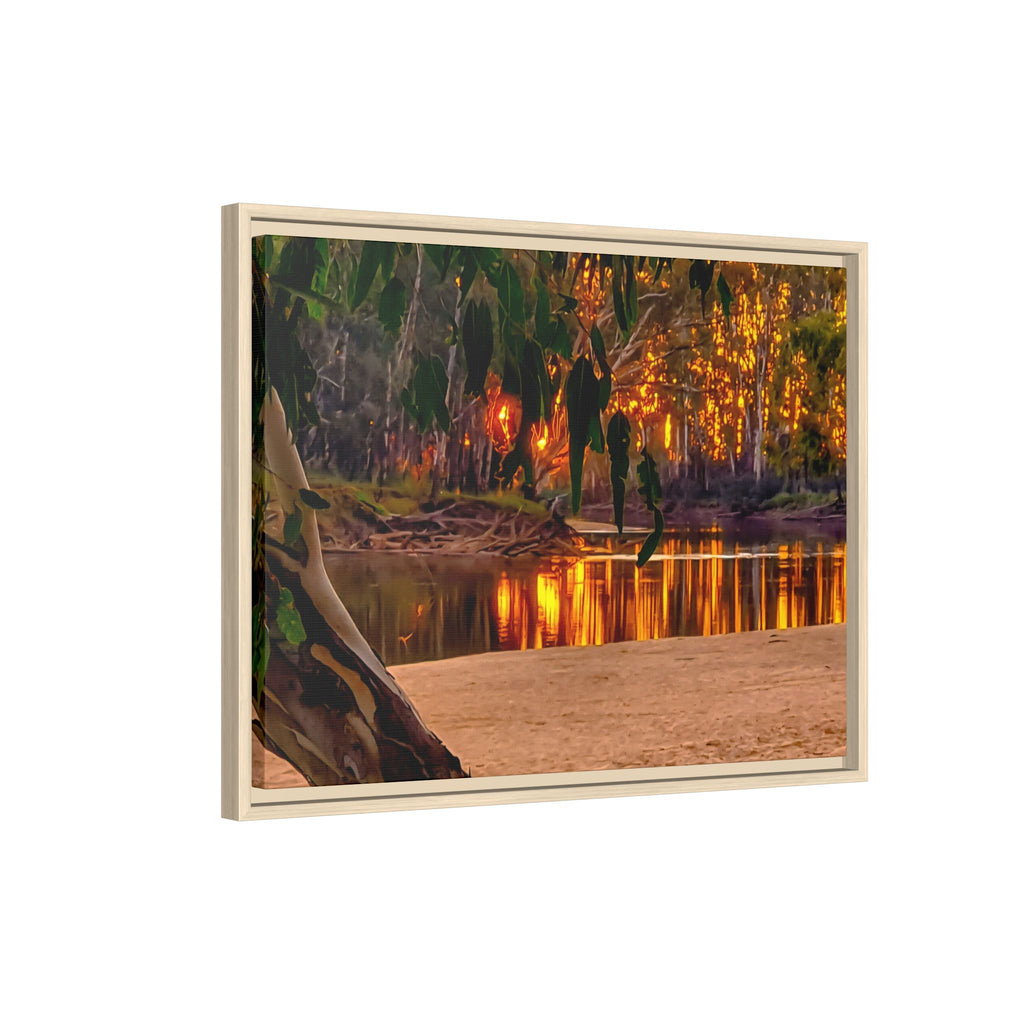 Sunset Riverbank Framed Canvas