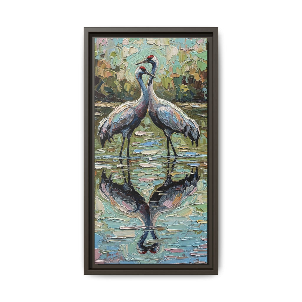 Framed Brolga Reflection Canvas Art