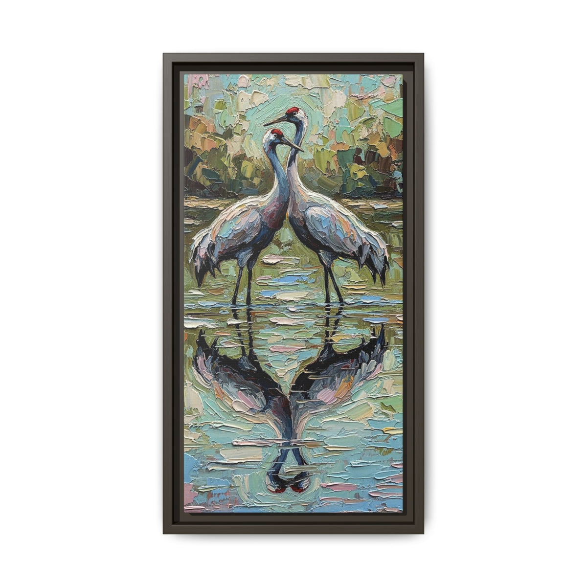 Framed Brolga Reflection Canvas Art