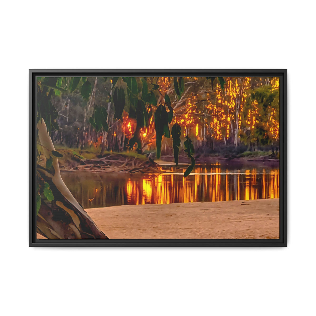 Sunset Riverbank Framed Canvas