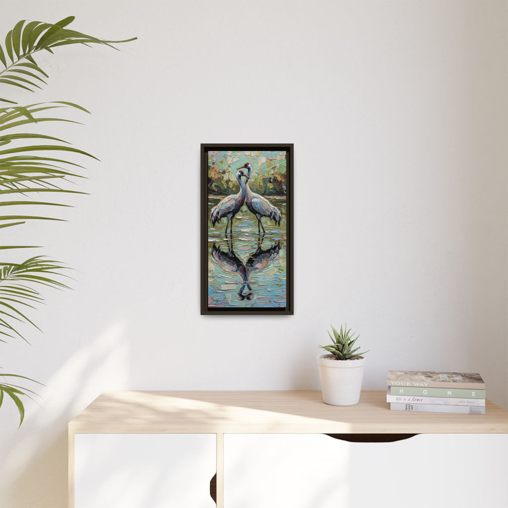 Framed Brolga Reflection Canvas Art