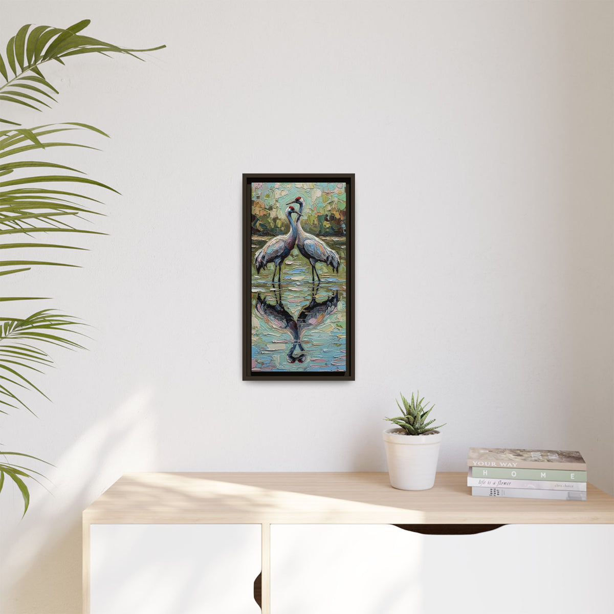Framed Brolga Reflection Canvas Art