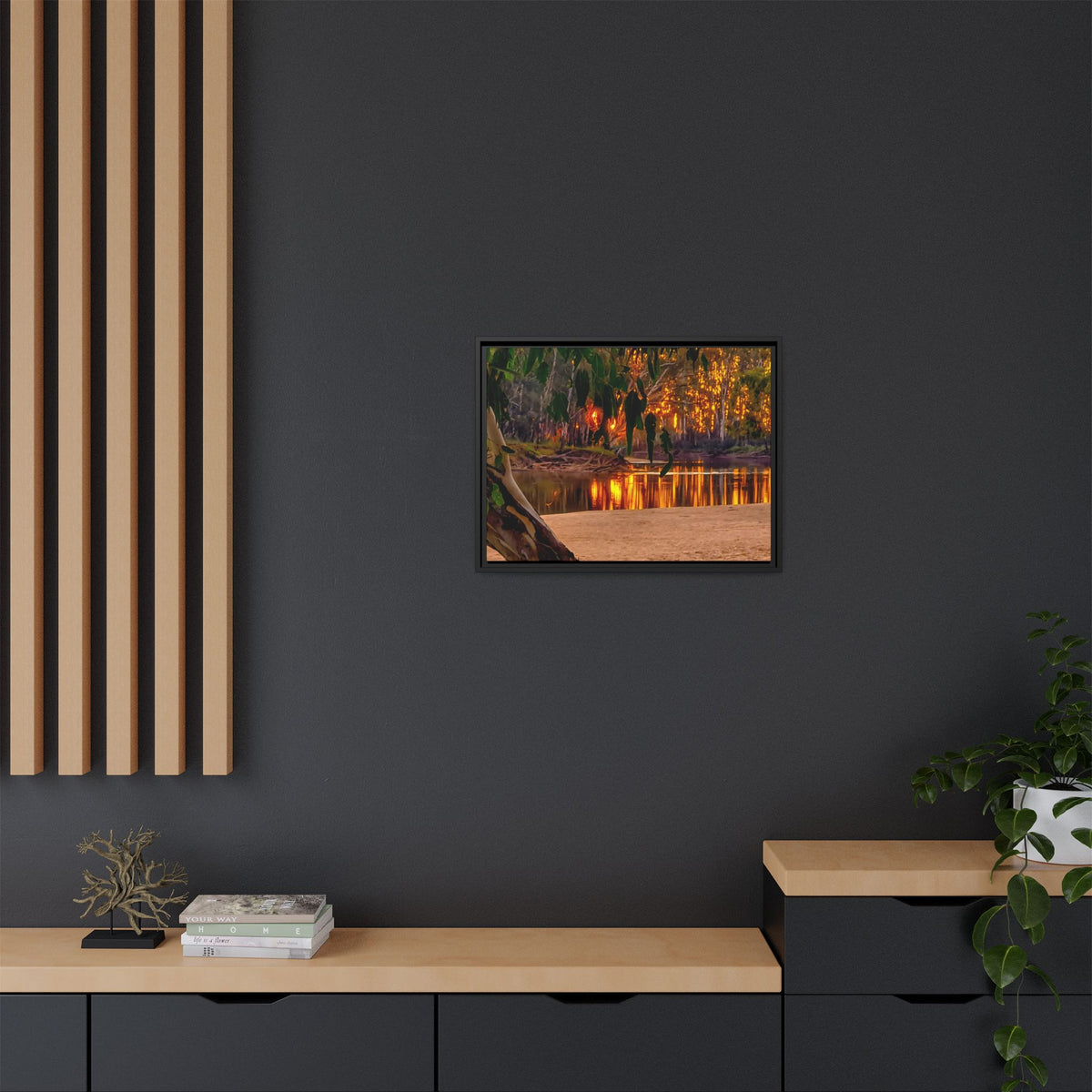 Sunset Riverbank Framed Canvas