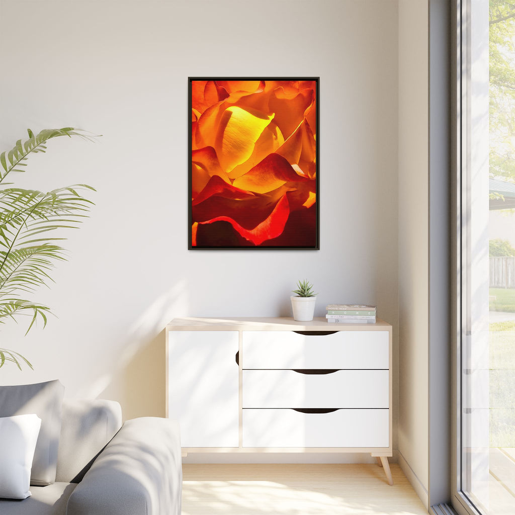 Tequila Sunrise Rose Framed Canvas