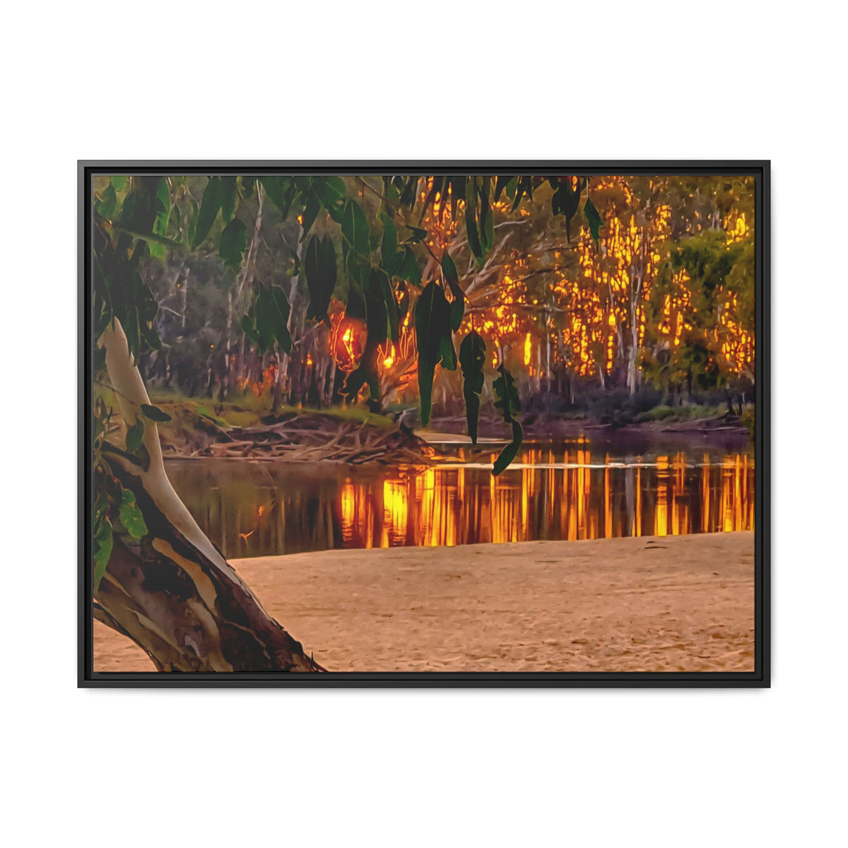 Sunset Riverbank Framed Canvas