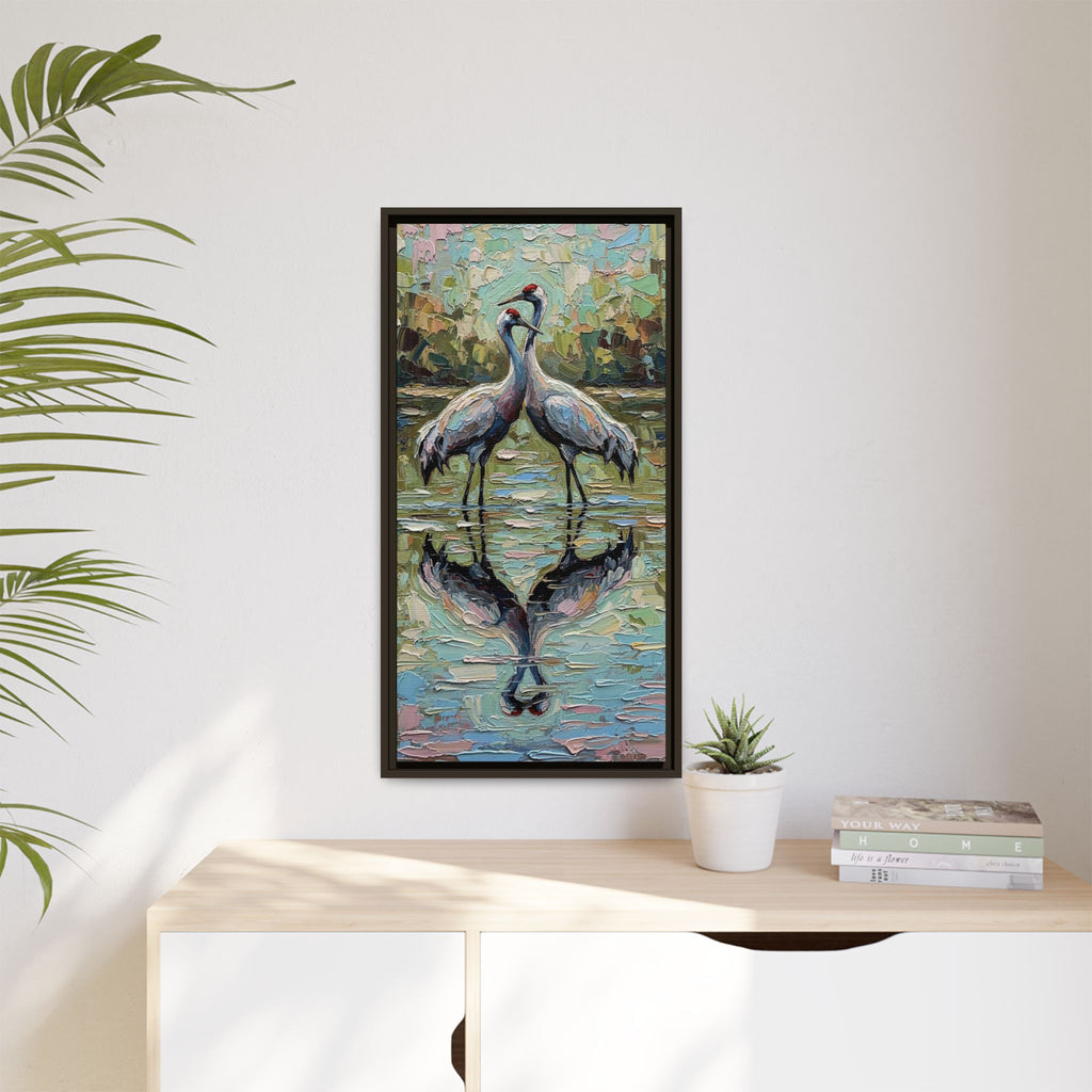 Framed Brolga Reflection Canvas Art