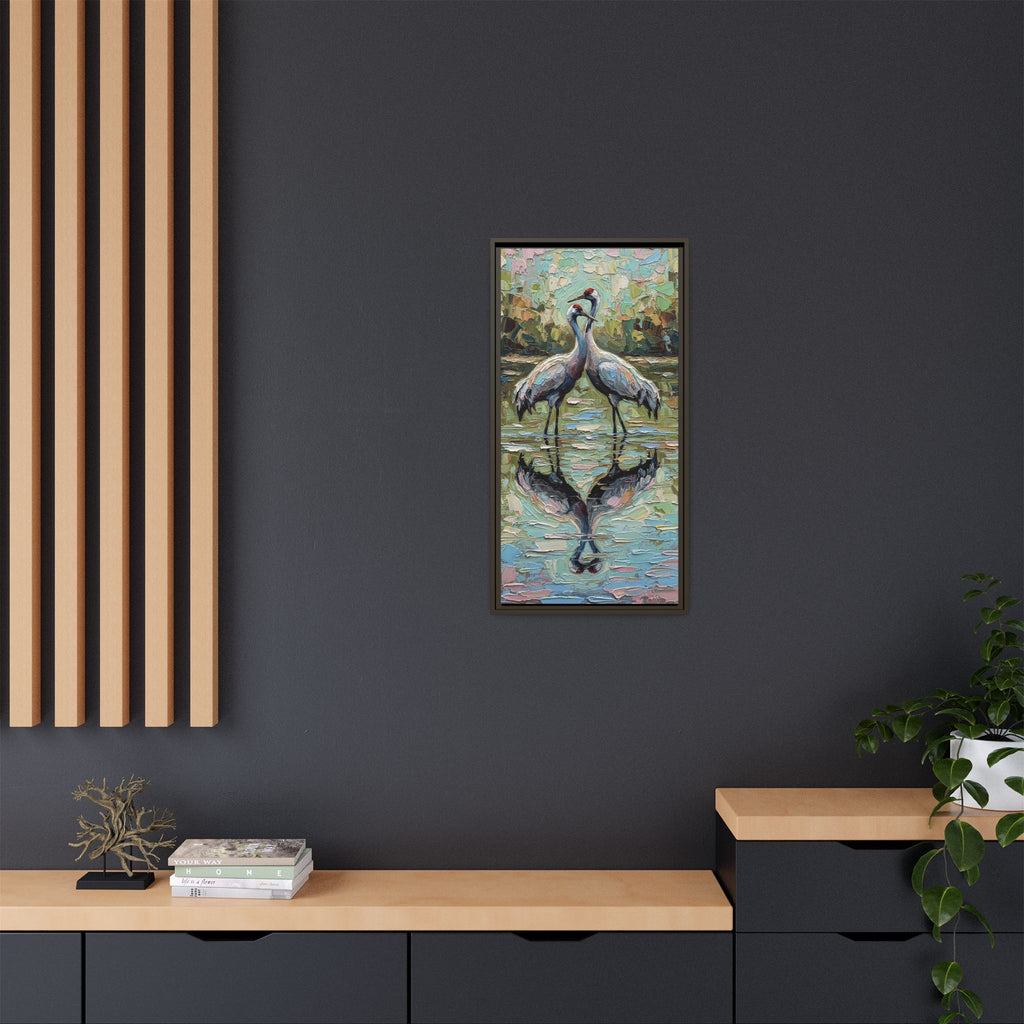 Framed Brolga Reflection Canvas Art