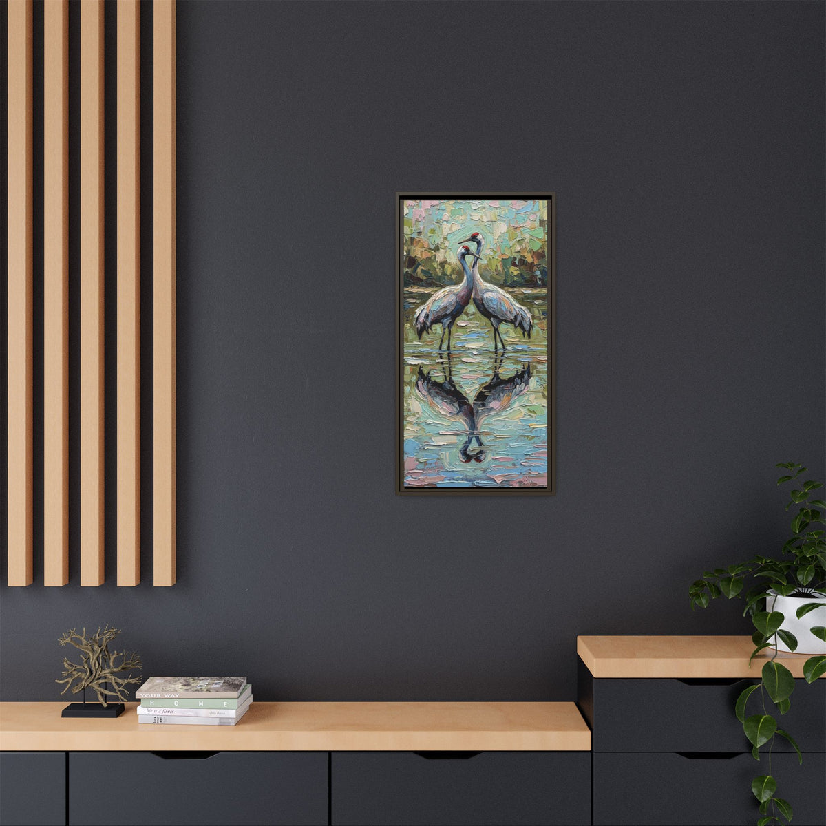 Framed Brolga Reflection Canvas Art
