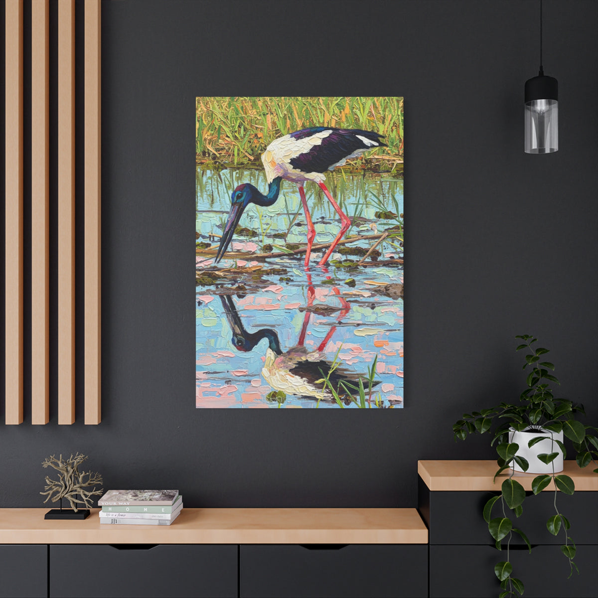 Black-Necked Stork Reflection Canvas
