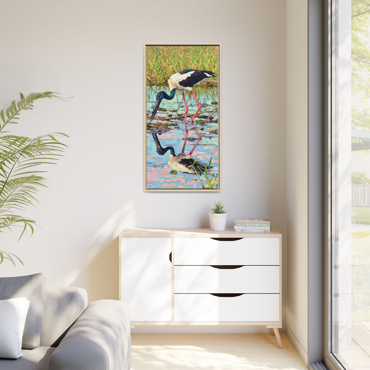 Black-Necked Stork Framed Canvas