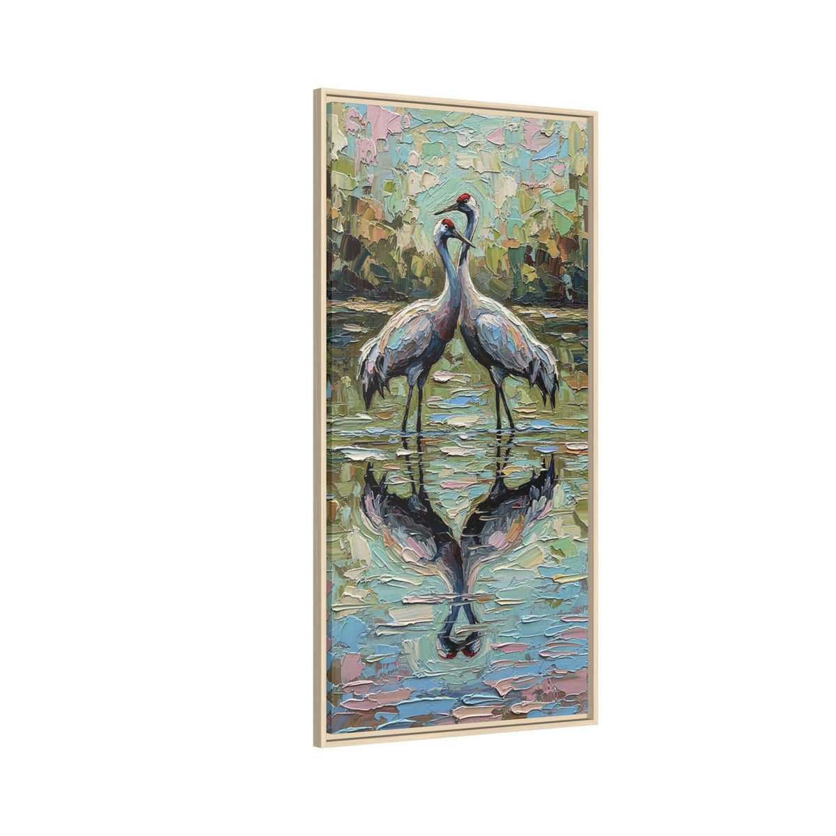 Framed Brolga Reflection Canvas Art
