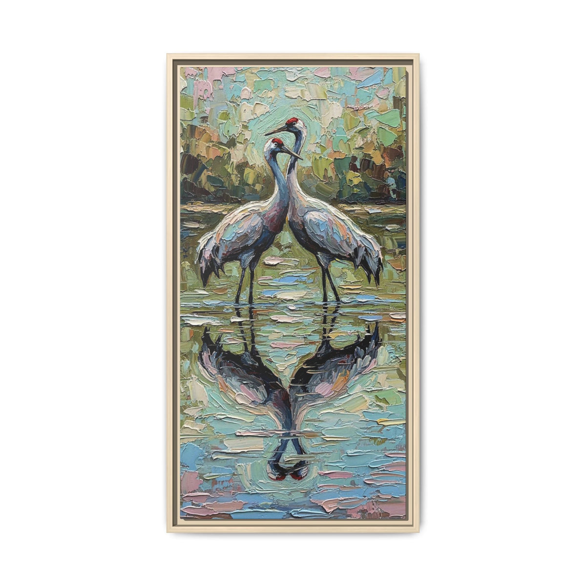Framed Brolga Reflection Canvas Art