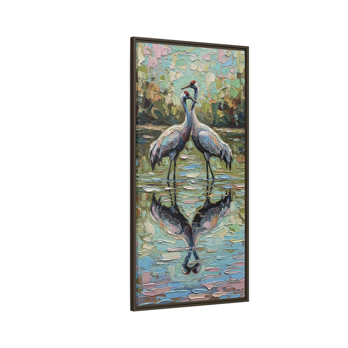 Framed Brolga Reflection Canvas Art