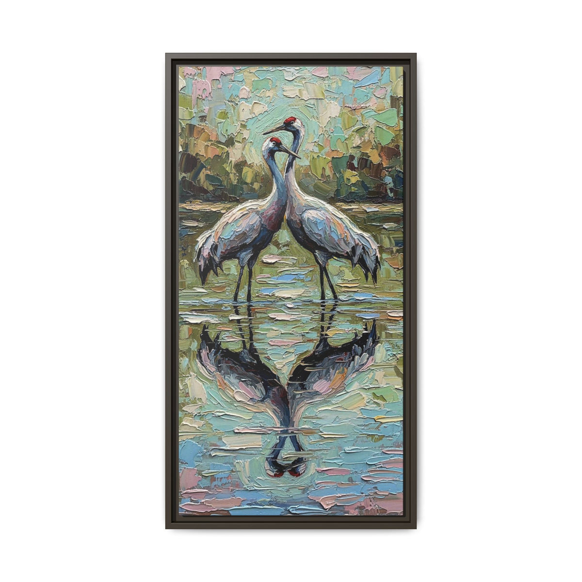 Framed Brolga Reflection Canvas Art