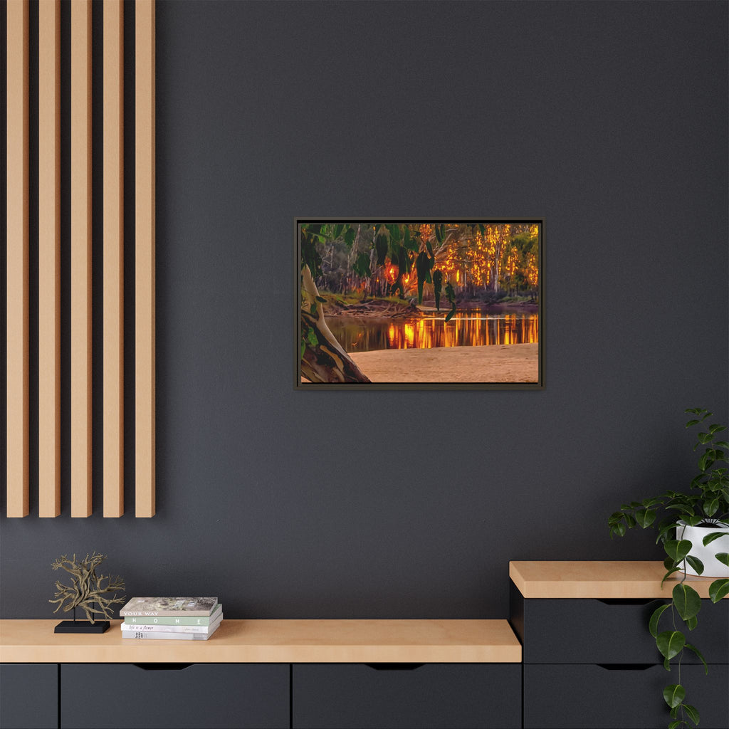 Sunset Riverbank Framed Canvas