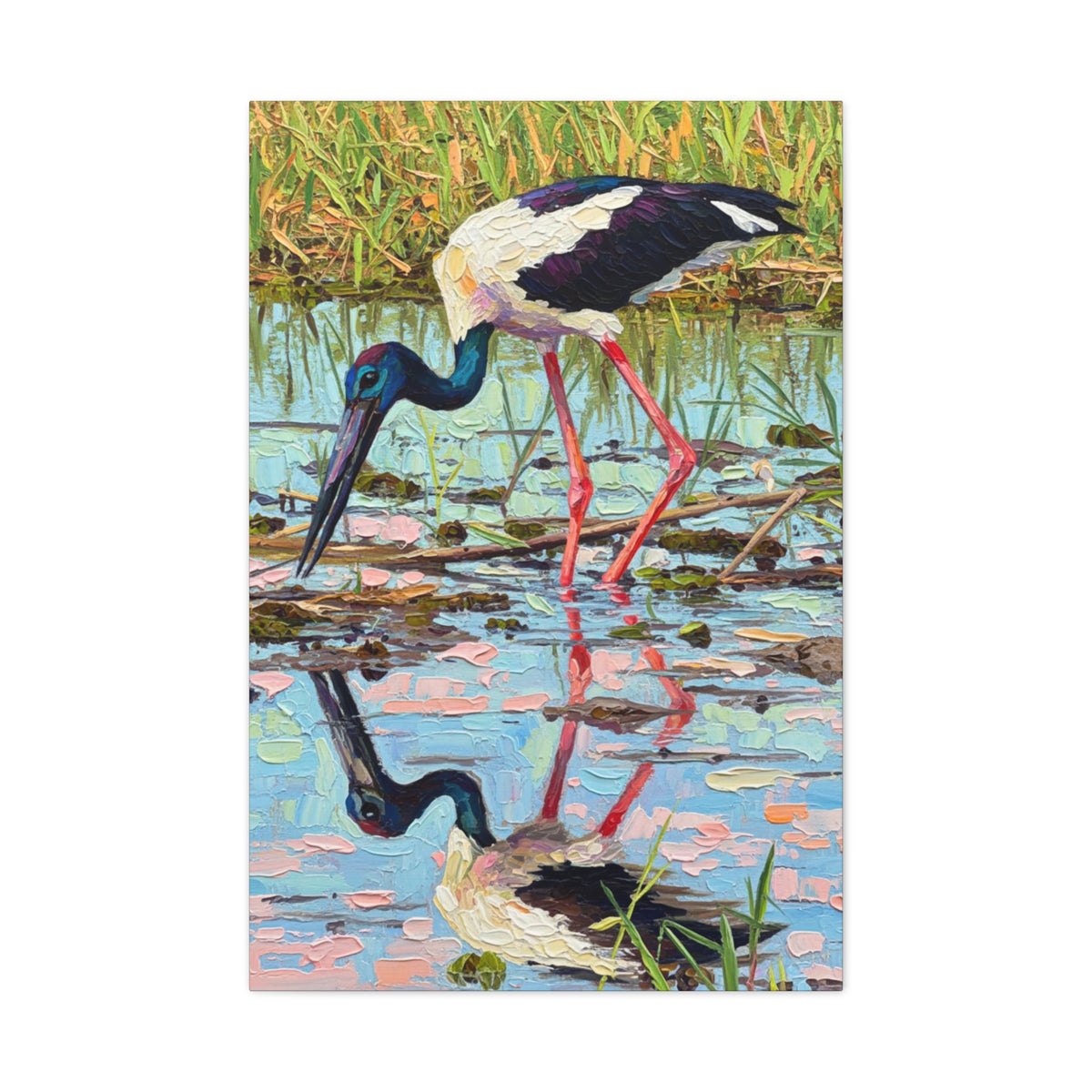 Black-Necked Stork Reflection Canvas